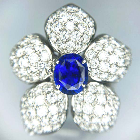 宝石の買取相場例 Pt900 ビルマ産 非加熱サファイア1.97ctD3.02ct リング